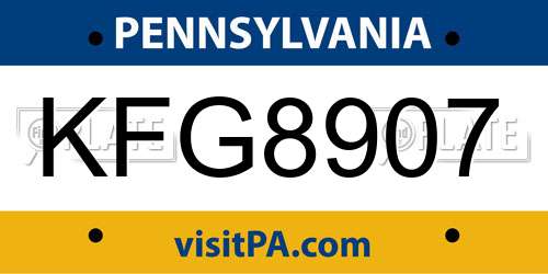 KFG8907 Pennsylvania License Plate