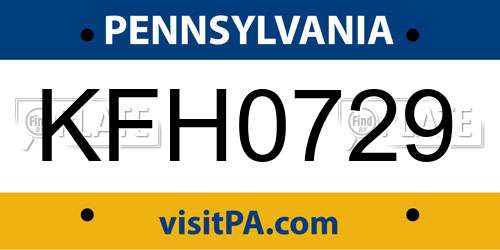 KFH0729 Pennsylvania License Plate