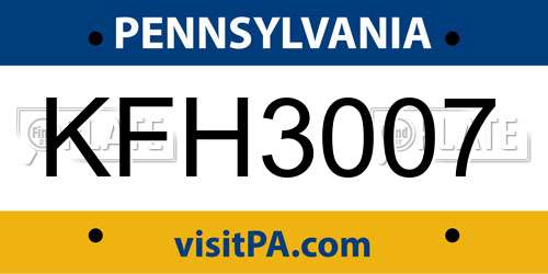 KFH3007 Pennsylvania License Plate