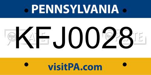 KFJ0028 Pennsylvania License Plate