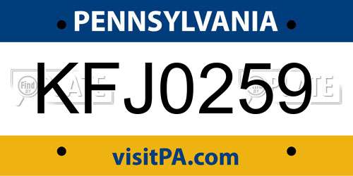 KFJ0259 Pennsylvania License Plate