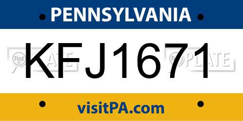 KFJ1671 Pennsylvania License Plate