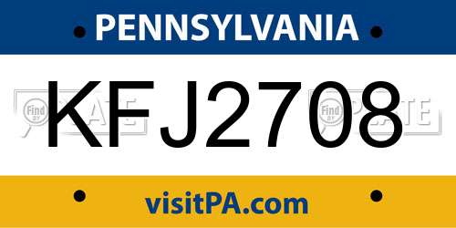 KFJ2708 Pennsylvania License Plate