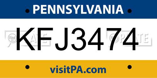KFJ3474 Pennsylvania License Plate