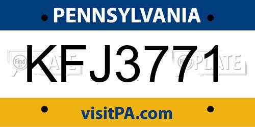 KFJ3771 Pennsylvania License Plate
