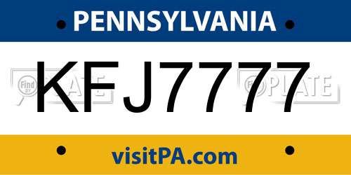 KFJ7777 Pennsylvania License Plate