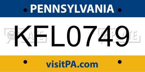 KFL0749 Pennsylvania License Plate