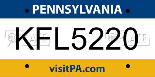 KFL5220 Pennsylvania License Plate