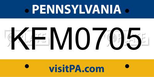 KFM0705 Pennsylvania License Plate