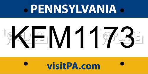 KFM1173 Pennsylvania License Plate