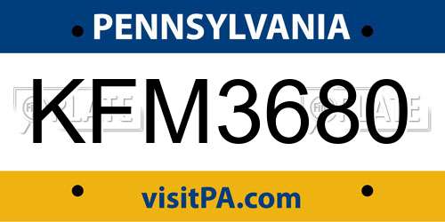KFM3680 Pennsylvania License Plate