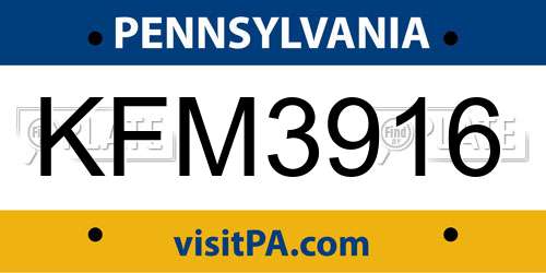 KFM3916 Pennsylvania License Plate