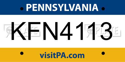 KFN4113 Pennsylvania License Plate