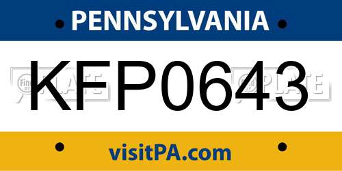 KFP0643 Pennsylvania License Plate