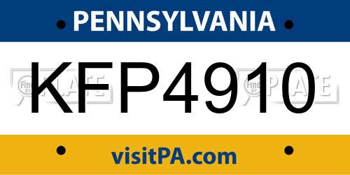 KFP4910 Pennsylvania License Plate