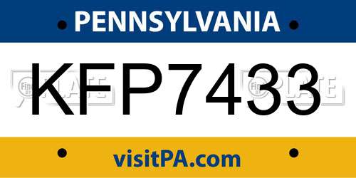 KFP7433 Pennsylvania License Plate