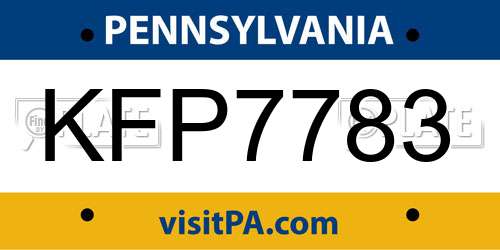 KFP7783 Pennsylvania License Plate