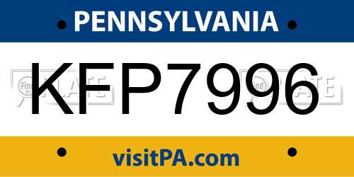 KFP7996 Pennsylvania License Plate