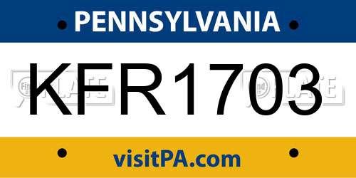 KFR1703 Pennsylvania License Plate