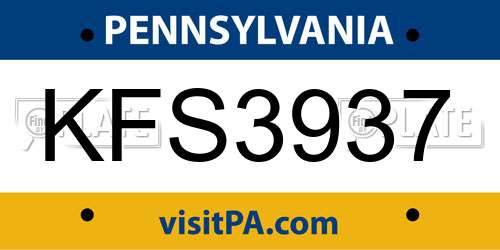 KFS3937 Pennsylvania License Plate