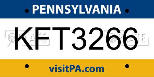 KFT3266 Pennsylvania License Plate