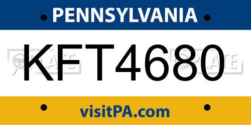 KFT4680 Pennsylvania License Plate