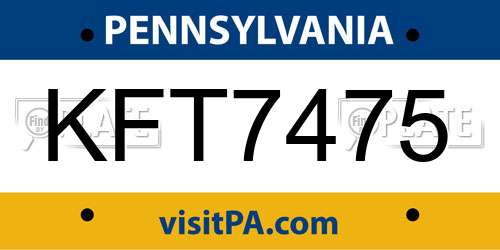 KFT7475 Pennsylvania License Plate