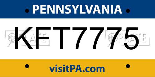 KFT7775 Pennsylvania License Plate