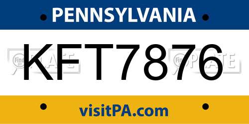 KFT7876 Pennsylvania License Plate