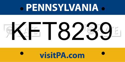 KFT8239 Pennsylvania License Plate