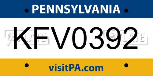 KFV0392 Pennsylvania License Plate