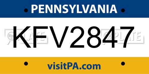 KFV2847 Pennsylvania License Plate