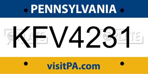 KFV4231 Pennsylvania License Plate