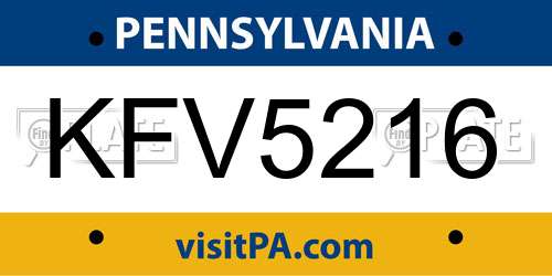 KFV5216 Pennsylvania License Plate