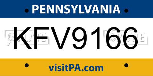 KFV9166 Pennsylvania License Plate