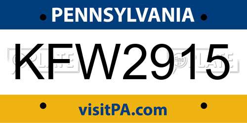 KFW2915 Pennsylvania License Plate