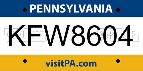 KFW8604 Pennsylvania License Plate