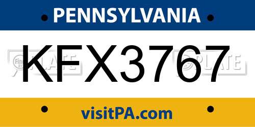 KFX3767 Pennsylvania License Plate