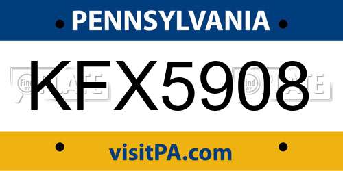 KFX5908 Pennsylvania License Plate