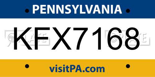 KFX7168 Pennsylvania License Plate