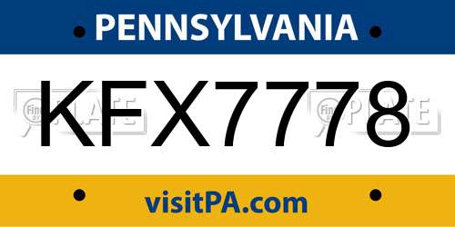 KFX7778 Pennsylvania License Plate