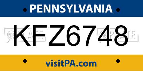KFZ6748 Pennsylvania License Plate