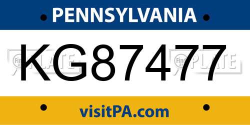 KG87477 Pennsylvania License Plate