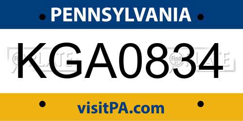 KGA0834 Pennsylvania License Plate