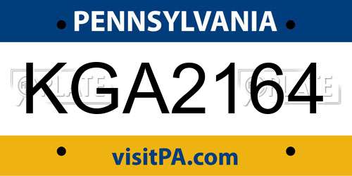KGA2164 Pennsylvania License Plate