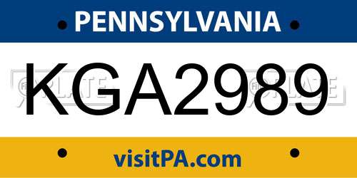 KGA2989 Pennsylvania License Plate
