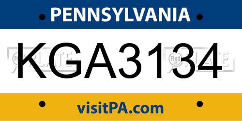 KGA3134 Pennsylvania License Plate
