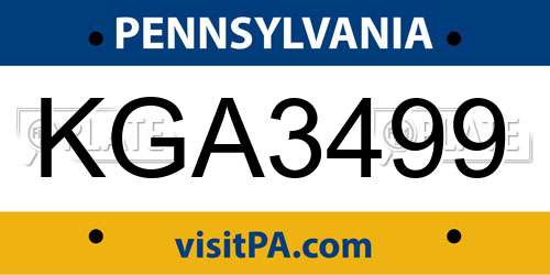 KGA3499 Pennsylvania License Plate
