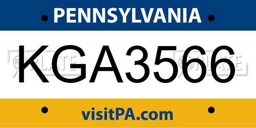 KGA3566 Pennsylvania License Plate