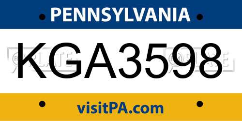 KGA3598 Pennsylvania License Plate